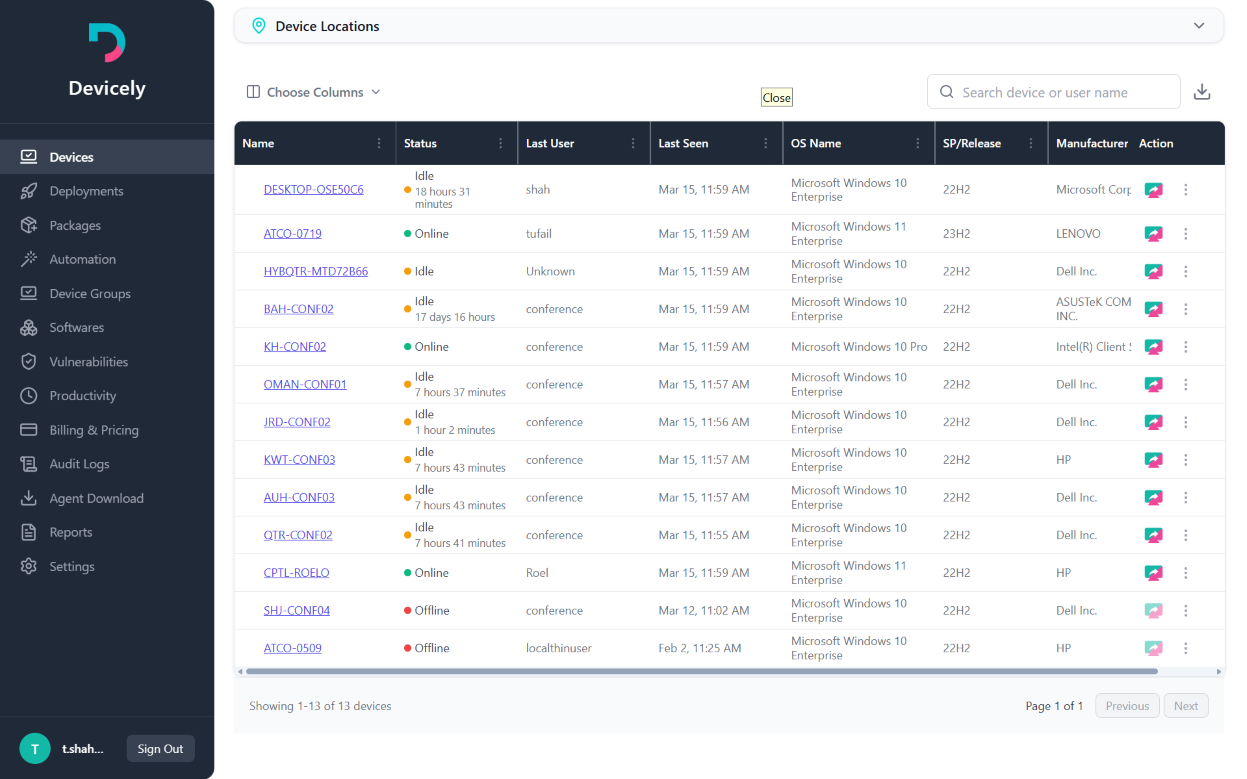 Device List & Overview